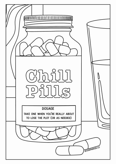 chill pill colouring page Anger Management Coloring Pages, Retro Coloring Pages Free Printable, Png Coloring Pages, Social Work Coloring Pages, Funny Coloring Pages For Adults, Painting Pages For Adults, Jumbo Coloring Pages, Blank Coloring Pages For Grown Ups, Earthy Coloring Pages