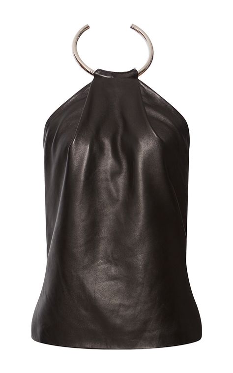 Mugler Fashion, Leather Halter Top, Tie Halter Top, Leather Blouse, Female Celebrity Fashion, Open Back Top, Thierry Mugler, Halter Neck Top, Evening Outfits