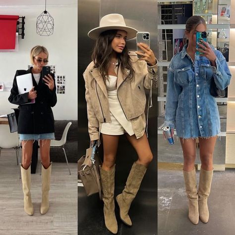 9 looks with suede beige boots 💋👢✨ Believe me when I say these will be the boots of the season 🧸💐 What do you think?💭💌 #suedeshoes #suedeboots #suedebeigeboots #brownboots #cowboyboots #trendyboots #trendylook #trendyoutfits #outfitinspo #outfitinspiration #outfitideas #outfitoftheday #looks #summerlook #aesthetic #fashion #fashionblogger #fashionstyle #styleinspo #stylish #streetstyle Suede Beige Boots Outfit, Brown Suede Western Boots Outfit, Light Brown Suede Boots Outfit, High Beige Boots Outfit, Cream Suede Boots Outfit, Outfits With Beige Boots, Beige Suede Boots Outfit, Tan Suede Boots Outfit, Beige Cowboy Boots Outfit