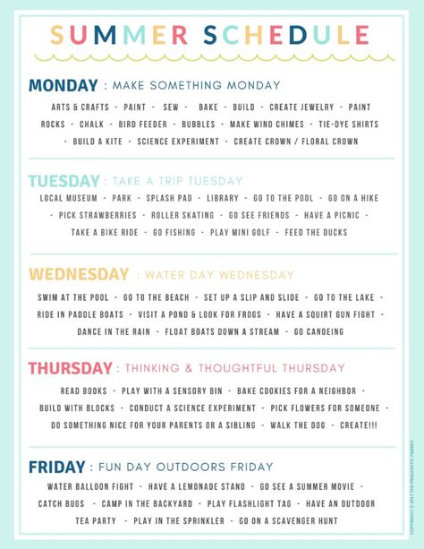 Printable Summer Schedule, Summer Schedule For Kids, Kids Summer Schedule, Week Schedule, Summer Schedule, Summer Fun For Kids, Kids Schedule, Summer Learning, Summer Fun List