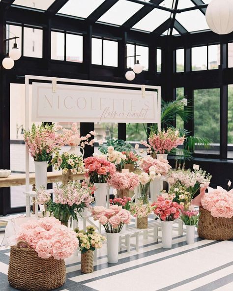 Flower Bar Ideas Wedding Reception, French Garden Bridal Shower Theme, Bridal Garden Tea Party, Parisian Tea Party Decor, Peonies Bridal Shower Theme, Bridgerton Bridal Shower Backdrop, Secret Garden Shower Theme, Winery Centerpiece Ideas, Bridal Shower Flower Bar Cart