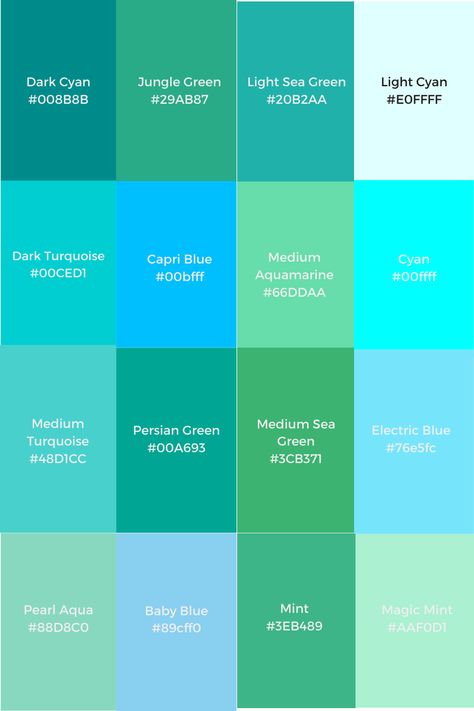 Turquoise Color, shades of turquoise with Hex code Turquoise Pallete Color, Turquoise Green, Turquoise Pants, Color Names Chart, Cupboard Paint, Turquoise Branding, Photo Collage Wall, Create Color Palette, Aqua Blue Color