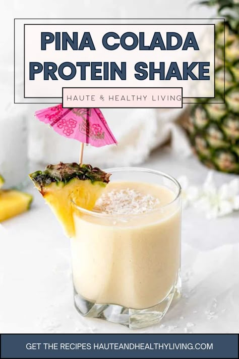 This pina colada protein smoothie is bursting with summer flavors and sweetened naturally with pineapple, banana, and coconut. It's like a traditional piña colada but without all the extra sugar! This is the ideal recipe for a cool tropical smoothie on a hot summer day! #hauteandhealthyliving #vegan #dairyfree #glutenfree #pinacolada Healthy Pina Colada Recipe, Dairy Free Protein Shake, Pineapple Protein Smoothie, Pina Colada Smoothie Recipe, Healthy Make Ahead Lunch, Healthy Pina Colada, Pineapple Coconut Smoothie, Tropical Smoothie Recipes, Pina Colada Smoothie