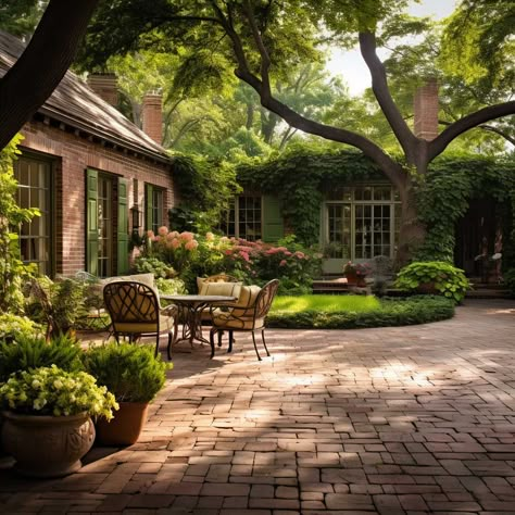 7+ Brilliant Brick Patio Ideas for a Charming Outdoor Design • 333+ Art Images Red Brick Backyard Ideas, Italian Courtyard Garden Ideas, Southern Courtyard Ideas, Brick Terrace Patio, Traditional Patio Ideas, Brick Courtyard Patio, Modern Brick Patio, Brick Courtyard Garden, Red Brick Courtyard