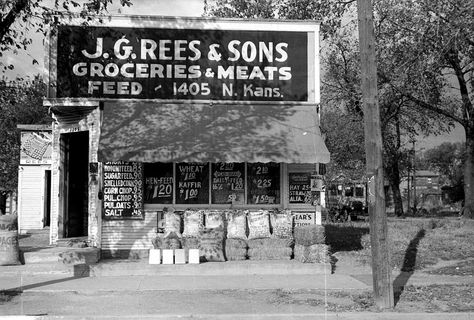 J. G. Rees & Sons, Groceries, Meats, and Feed, Topeka, Kansas. Kansas Landmarks, Old General Stores, Feed Store, Topeka Kansas, Old Country Stores, Ghost Signs, Photo Poster, J G, Grocery Stores