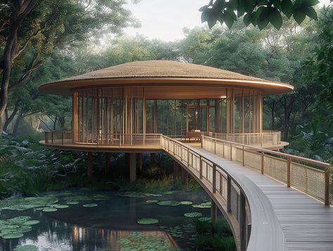 Inspired by the timeless 'ngazi' stilt homes of the Tonga people, this yoga pavilion offers a peaceful retreat elevated above the landscape of the southern Zambezi Escarpment in Zimbabwe 🇿🇼 #africanarchitecture #afrofutursim #vernaculararchitecture #Africa #architecture #designinspo #architectureinspo #culture #architectureschool #fyp #viral #archhunter #archgini #architizer #archdaily #midjourneyarchitect #midjourney #ai #aiarchitecture Elevated Pavilion, Polynesian Architecture, Hawaiian Architecture, Yoga Pavilion, Architecture Organic, Stilt Home, Africa Architecture, Nz House, Polynesian Resort