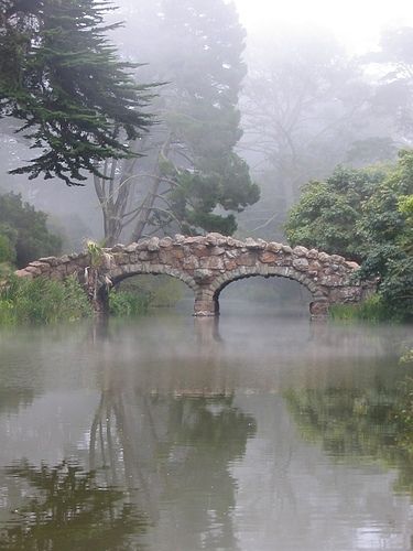 The old stone bridge over Stow Lake, Golden Gate Park, San Francisco, California Old Bridges, Foggy Day, Stone Bridge, Golden Gate Park, Covered Bridges, Golden Gate, Beautiful World, In The Middle, Beautiful Nature