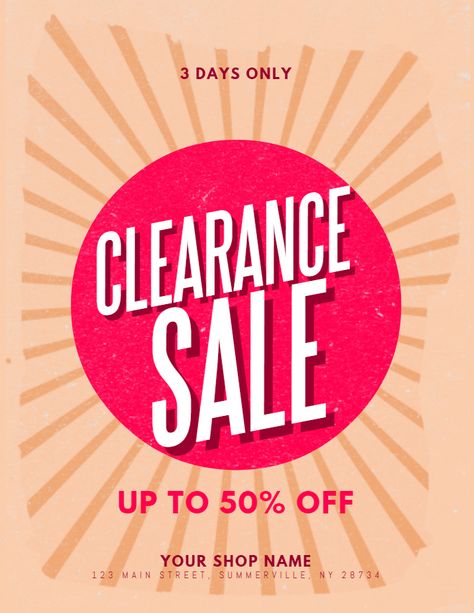 Clearance sale retail offer flyer social media graphic design template. Graphic Design Sale Poster, Poster Promotion Design, Sale Flyer Design Ideas, Sale Poster Design Marketing Ideas, Sales Poster Design, Clearance Sale Poster Design, End Of The Year Sales Flyer Design, Clearance Sale Banner, Offer Poster Design