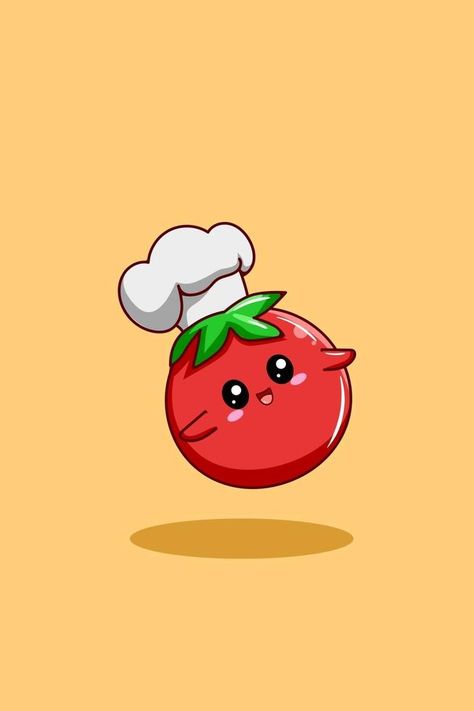 A cute tomato chef cartoon illustration Tomato Vector Illustration, Tomato Illustration Cute, Cute Tomato Cartoon, Tomato Cartoon, Tomato Tattoo, Tomato Illustration, Cute Tomato, Chef Cartoon, Menu Boards