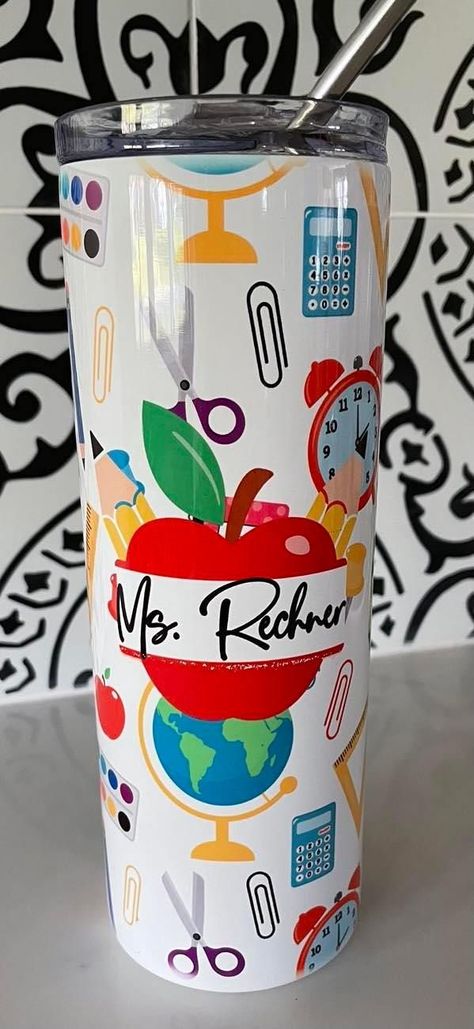 personalized teacher gift tumbler Tumbler Ideas Teacher, Cricut Tumbler For Teachers, Kindergarten Teacher Tumbler Cups, Personalized Teacher Gifts Sublimation, Personalized Tumblers For Teachers, Apple School, Sublimation Gifts, Appreciation Gifts Diy, Cute Teacher Gifts