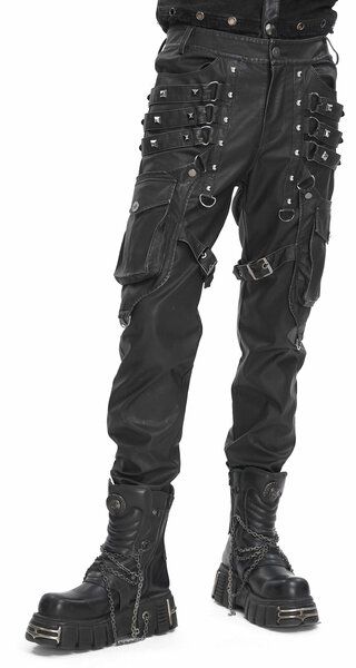 Blackout Pants Combat Fashion Mens, Mens Goth Aesthetic, Fancy Emo Outfits Male, Mens Fashion Goth, Black Pants With Black Boots, Vigilante Aesthetic Outfit Male, Men Fishnets, Emo Pants Men, Heavy Metal Fashion Mens