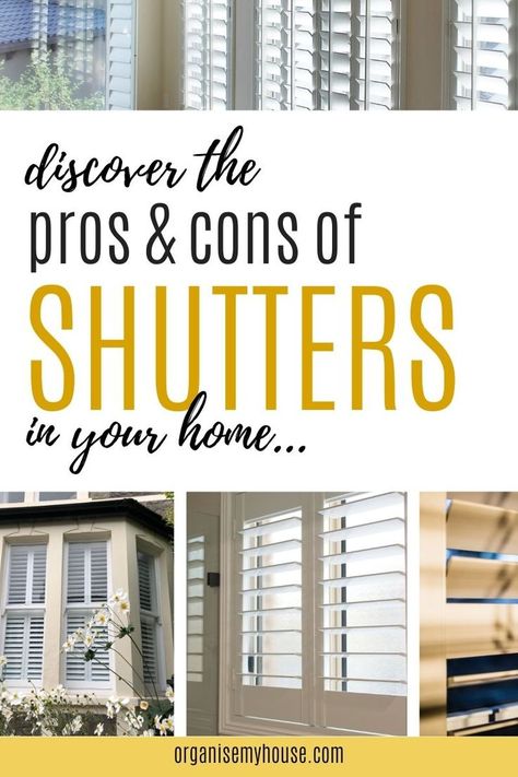 Everything you need to know about window shutters pros and cons. Listing the benefits and downfalls of choosing shutters for your windows will help you make an informed decision before taking the plunge and buying them for your home. Interior Window Shutters Ideas, Interior Shutters For Windows, Window Shutters Inside, Window Shutter Blinds, Shutters Interior Window, Window Shutters Indoor, Shutters With Curtains, Shutters Inside, Shutters Indoor