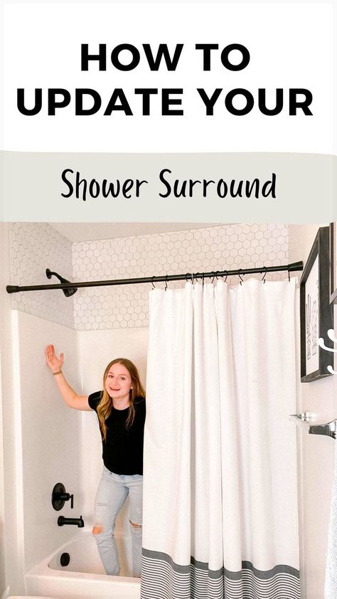 Tired of your outdated shower surround? Looking for a fresh and budget-friendly way to spruce up your bathroom's focal point? Discover simple, DIY methods to update your shower surround with tile above or around, and uncover a world of cheap and creative remodel ideas. Please visit us for more DIY Bathroom and Shower Ideas. Tiles Above Shower Surround, Painting A Shower Surround, Update Fiberglass Shower Tub, Easy Updates For Bathroom, Diy Bathroom Tile Wall Tub Surround, Adding Tile Above Shower Surround, Tub And Shower Surround Ideas, Upgrade Shower Insert, Shower Surround With Tile Above