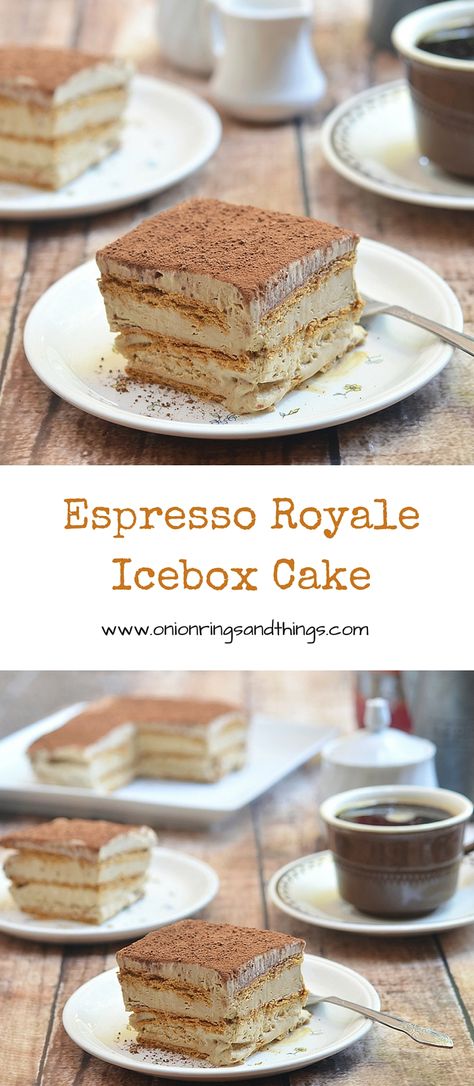 Espresso Royale Icebox Cake is a refrigerator cake made with delicious layers of graham crackers and coffee-laced mousse; so simple to make, you're just 5 ingredients away from this delightful treat Espresso Mousse, Refrigerator Cake, Ice Box Cakes, Party Ideas Summer, Ice Box Cake, Icebox Cakes, Biscuits Graham, Box Cakes, Cupcakes Recipes