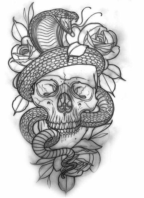 Cottonmouth Snake, Tattoo Crane, Dragons Tattoo, Kunst Tattoos, Snake Tattoo Design, Tattoo Rose, Rose Skull, Skull Tattoo Design, Snake Tattoo