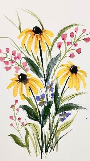 Wildflower Paintings, Learn Watercolor Painting, Happy Painting, Watercolor Wildflowers, Watercolor Flowers Tutorial, Floral Watercolor Paintings, Paint Watercolor, Watercolor Paintings For Beginners, Diy Watercolor Painting