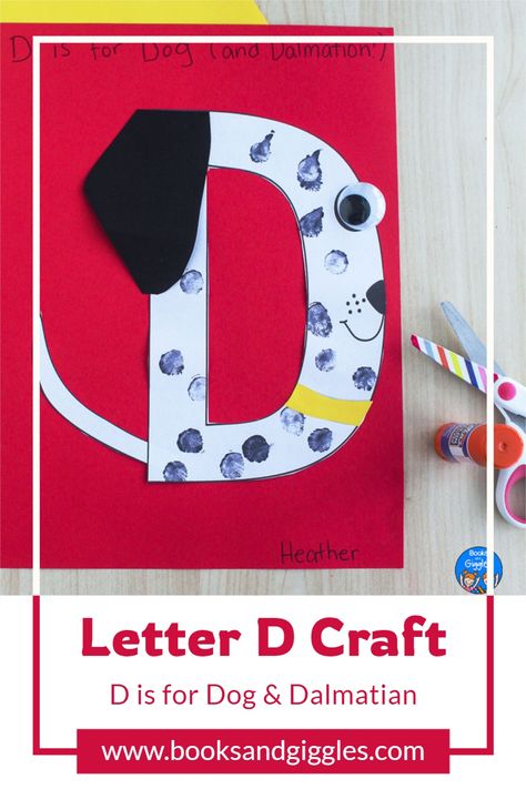 This adorable letter D craft (with free printable template) is just begging for you to make it! Your preschoolers can use their fingers to paint dots on it, turning a plain dog into a dalmatian. D Is For Dog Craft, Letter D Preschool Craft, Letter D Crafts For Preschoolers, Two Year Old Room, Letter D Craft, October Lesson Plans, Preschool Alphabet Letters, Phonics First, Letter D Crafts