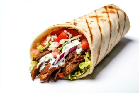 doner kebab isolated on white background AI Generated Döner Kebab, Doner Kebab, Cheese Dog, Food Poster Design, Kebabs, Food Poster, Food Obsession, Mockup, Poster Design