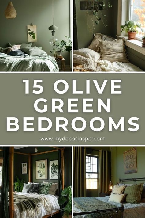 Explore the elegance of nature-inspired decor with these 15 olive green bedrooms, showcasing the perfect blend of earthy tones and sophisticated design. Olive Green Room Ideas, Green Bedroom Interior, Olive Green Bedroom Ideas, Green Comforter Bedroom, Olive Green Rooms, Olive Green Bedroom, Green Bedroom Colors, Green Room Ideas Bedroom, Olive Bedroom