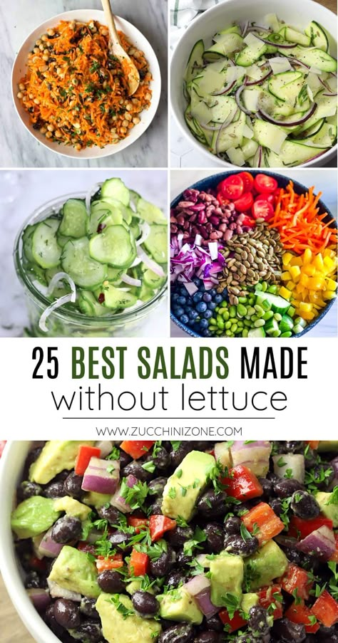 No Greens Salad, Salads Without Leafy Greens, Salad Ideas Without Lettuce, Salad No Lettuce Recipes, Cold Lettuce Salad Recipes, Filling Salad Ideas, No Leaf Salad, Non Leafy Salad Recipe, Salad With No Lettuce