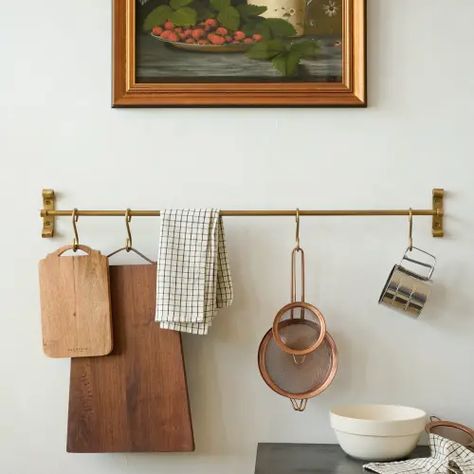 Holiday Collection Shop - Magnolia Brass Rail, Kitchen Rails, Bistro Kitchen, Sink Decor, Kitchen Hooks, Gold Picture Frame, Brass Kitchen, Kitchen Pot, French Bistro