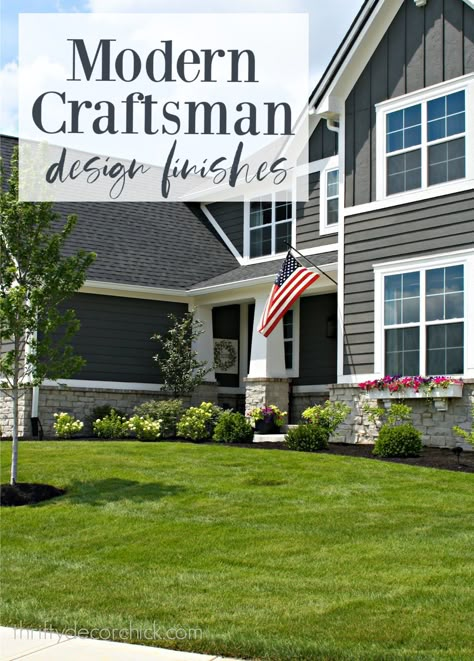 Interior and exterior design picks for modern Craftsman home. Craftsman Style Homes Exterior Color, Modern Craftsman Exterior, Craftsman House Colors, Modern Craftsman Style Homes, Cabinets Paint Colors, Craftsman House Exterior, Modern Craftsman Home, Porch Appeal, Craftsman Interior Design