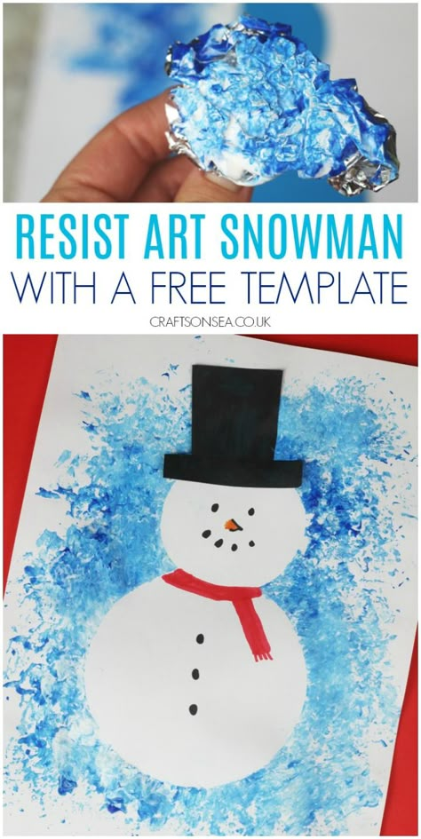 resist art snowman craft with free template Snowman Art For Kids, Snowman Crafts Preschool, Resist Art, Winter Theme Preschool, Winter Crafts Preschool, Snowman Art, Jul Diy, Winter Activities Preschool, Snowman Craft