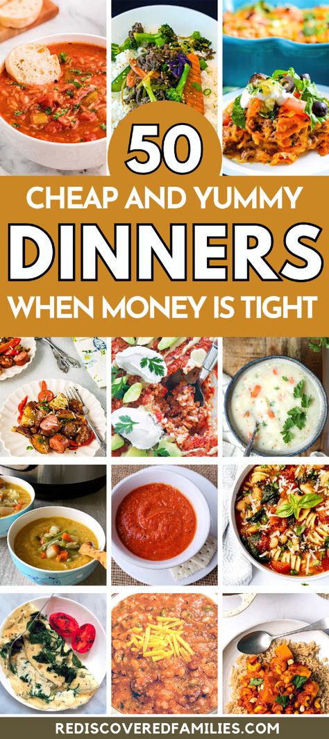 Need cheap meals for a big family? These 50-budget dinner ideas will satisfy even the pickiest eaters without breaking the bank. From super cheap weeknight dinners to hearty, comforting meals, you'll find plenty of affordable, easy meals on a budget. Perfect for large families, these dishes are easy to make and flavorful, ensuring that mealtime is enjoyable and stress-free. Try these budget-friendly meals to keep your grocery bill in check while serving up delicious, filling dishes. Big Family Dinner Ideas Budget, Inexpensive Meals For One, Simple Affordable Meals, Cheap Supper Meals, Cheap Easy Dinners Healthy, Easy Fast Family Dinners, Good Cheap Meals, Cheap Dinners For One Person, Home Made Meals Dinners