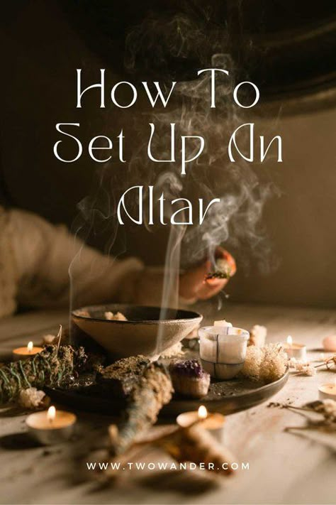 Learn how to set up an altar! Elysium Rituals x Two Wander #altar #magick Shelf Altar Ideas, Family Altar Pagan, Personal Altar Spiritual, Setting Up An Altar, How To Build An Altar, Altar In Bedroom, How To Make An Altar Witch, Small Alter Ideas, Jupiter Altar