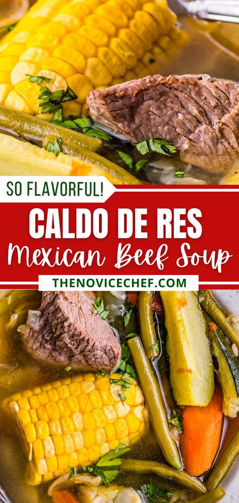 What's not to love about a big bowl of soup filled with perfectly tender bits of beef, vegetables, and fresh herbs? Caldo de Res is a simple Mexican soup recipe that you can make right at home! Caldo Beef Soup Recipes, Mexican Vegetable Beef Soup, Pork Caldo Soup Recipes, Caldo De Res Recipe Mexican Beef Soups, Mexican Steak Soup, Mexican Caldo De Rez Recipe, Patty's Mexican Table Recipes, Vegetable Soup Mexican, Caldo Soup Recipes