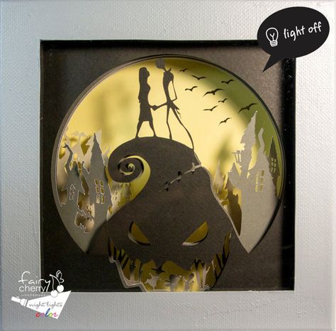 Nightmare before Christmas shadow box night light unique Shadow Box Svg Files, Shadow Box Kunst, Shadow Light Box, Christmas Shadow Boxes, Shadow Box Art, 3d Shadow Box, Paper Light, Paper Cut Art, First Halloween