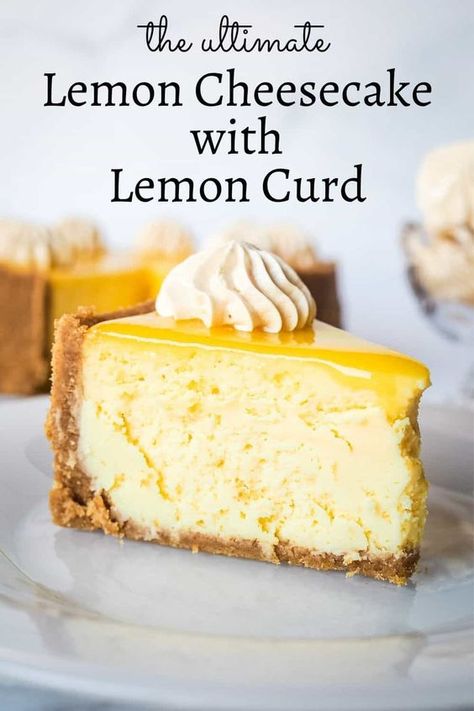 Absolutely mouthwatering lemon curd cheesecake with lemon curd topping that is so creamy and tangy, you will want to eat this every day! #lemoncurdcheesecake #lemoncheesecake #bakedlemoncheesecake #lemoncheesecakerecipe #easylemoncheesecake #decoratedtreats Lemon Baked Cheesecake, Lemon Cheesecake With Lemon Curd, No Bake Lemon Curd Cheesecake, Baked Lemon Cheesecake Recipe, Lemon Pie Cheesecake, Cheesecake Lemon Curd, Cheesecake Factory Lemon Cheesecake, No Bake Lemon Cheesecake Recipes, What To Do With Lemon Curd