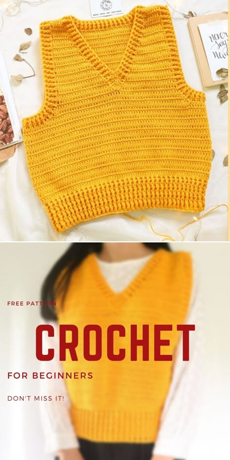 Sweater Vest Crochet Tutorial, How To Crochet A Vest For Beginners, Simple Beginner Crochet Patterns, Sweater Vest Sewing Pattern, Cotton Crochet Sweater, Crochet Pattern For Sweater, Crochet Pattern Sweater Vest, How To Crochet A Sweater Vest, How To Crochet Sweater Vest