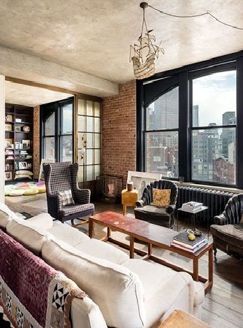 Love those big windows and brick walls. Penthouse New York, New York Condos, Soho Apartment, Manhattan Penthouse, Manhattan Loft, Nyc Loft, Nyc Penthouse, New York Penthouse, Soho Loft