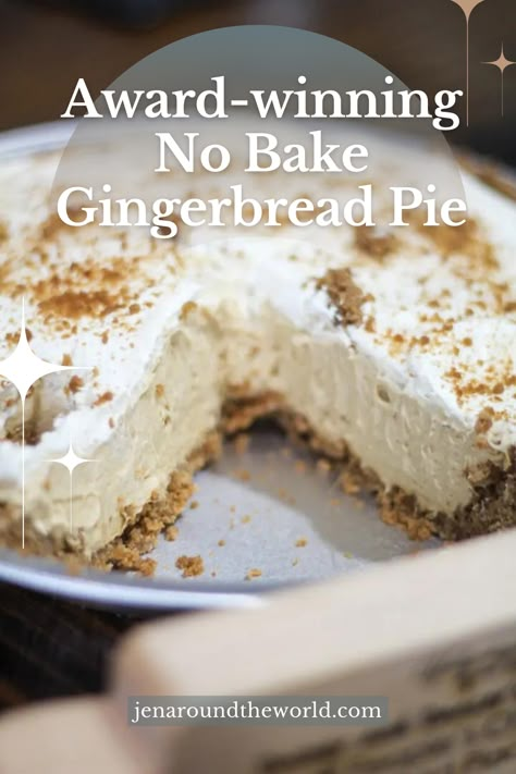 Make this award-winning No-Bake Gingerbread pie for the perfect Christmas dessert. Quick and easy and great for the busy holiday season.

This pie features a gingersnap cookie crust with homemade whipped cream. It has quickly become a favorite dessert! Gingerbread Crust Pie, Award Winning Pies Recipes, No Bake Christmas Pie Recipes, Best Pie For Christmas, Easy Cold Pie Recipes, Gingerbread Crust Desserts, Pie Recipes For Christmas, Gingerbread Cookie Crust, Cream Pies Recipes Holiday