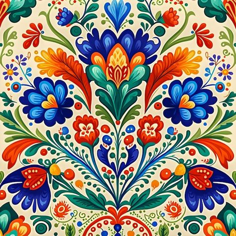 Photo polish folk in watercolor pattern ... | Premium Photo #Freepik #photo #folk #folk-pattern #traditional-pattern #folk-art Spanish Floral Pattern, Polish Folk Flowers, Traditional Polish Art, Polish Patterns Traditional, Polish Folk Art Traditional, Polish Wallpaper, Rickshaw Paint, Artist Office, Polish Pattern