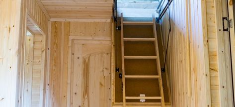 Diy Attic Ladder, Attic Stairs Pull Down, Attic Access Ladder, Loft Ladder Ideas, Folding Staircase, Folding Attic Stairs, Retractable Stairs, Garage Stairs, Custom Staircase