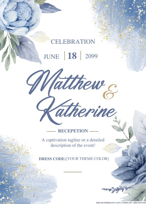 Nice FREE PDF Invitation - Dusty Blue Watercolor Wedding Invitations Your wedding day is a celebration of love, and every detail should reflect your unique style and personality. One of the first glimpses your guests will have into your special day is through your wedd... Royal Blue Weddings, Dusty Blue Wedding Theme, Invitation Dusty Blue, Wedding Invitation Layout, Blank Wedding Invitation Templates, Free Printable Wedding Invitations, Wedding Invitation Pdf, Free Invitation Cards, Wedding Day Invitations