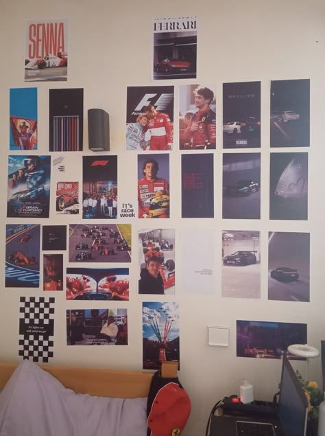 Car Bedroom Aesthetic, F1 Inspired Room, Formula 1 Bedroom Ideas, F1 Room Decor Aesthetic, F1 Room Decor Ideas, F1 Themed Room, Formula 1 Decor, Formula 1 Room Decor, Racing Bedroom Ideas