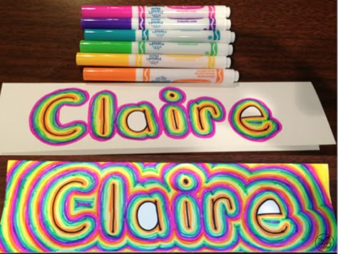 Rainbow Names...Perfect 1st day of school activity.  Teach kiddos your expectations for how to use their supplies and taking pride in their work! Name Art Ideas, Name Art Projects, September Crafts, School Age Activities, House Night, School Start, Rainbow Names, 2nd Grade Art, Back To School Art