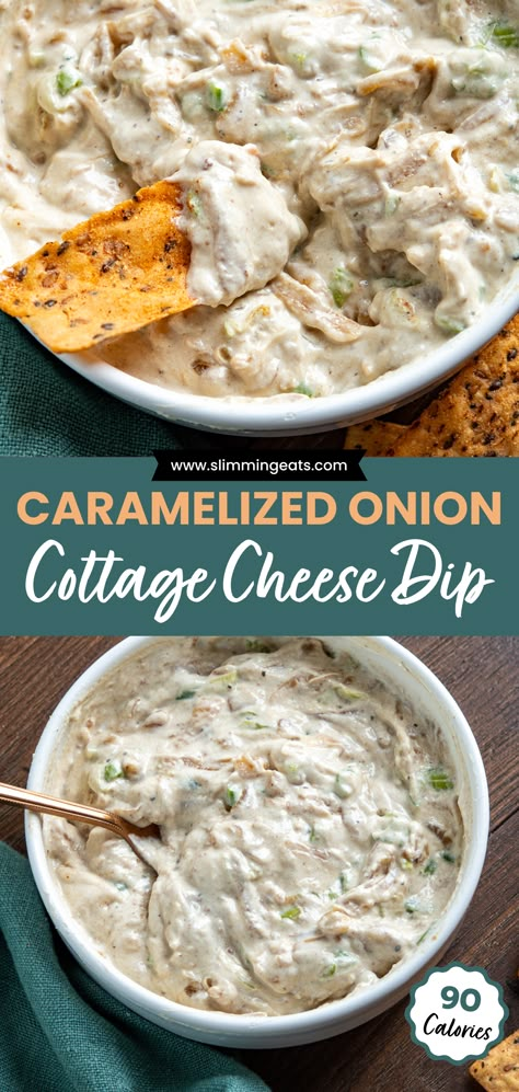 The ultimate high-protein dip to elevate your summer snacking is this yummy caramelized onion cottage cheese dip. Despite its humble cottage cheese base, this dip delivers an explosion of flavour. Creamy, low-calorie, and versatile, it's the perfect accompaniment to burgers, salads, or simply for dipping. Ww Onion Dip, Cottage Cheese Onion Dip Recipe, French Onion Cottage Cheese Dip, Cottage Cheese Cracker Dip, Deviled Egg Dip Cottage Cheese, Garlic Cottage Cheese Dip, Dips Using Cottage Cheese, Cottage Cheese Onion Dip, Cottage Cheese Based Dip