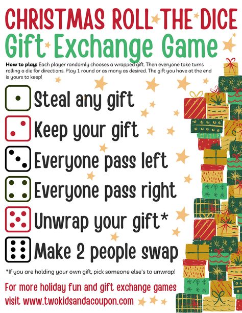 Dice Gift Exchange, Gift Exchange Rules, Holiday Gift Exchange Games, Gift Exchange Dice, Gift Exchange Game, Christmas Gift Exchange Games, Christmas Gift Games, Easy Homemade Christmas Gifts, Holiday Gift Exchange