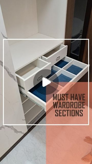 Bhushan Bargat Designs on Instagram: "SOMETHING DIFFERENT FOR YOUR WARDROBE... A secret drawer for storing things you wish to keep safe & hidden; and a pull out tray for you watches, ties and cuff links. #interiordesign #interior #wardrobe #secretdrawer #accessories #instagram #instareels #viralreels #trending #nagpur" Wardrobe Accessories Drawer, Cupboard Drawer Design, Wardrobe Design From Inside, Hidden Drawer Ideas, Cupboard Drawers Ideas, Wardrobe Drawers Ideas, Wardrobe Inside Design Storage Indian, Wardrobe With Drawers Below, Wardrobe Shelving Ideas