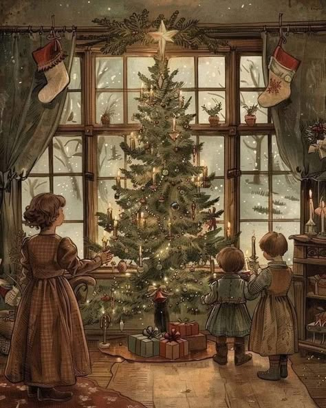 Images Noêl Vintages, Vintage Christmas Images, Christmas Illustrations, Christmas Inspo, Old Christmas, Old Fashioned Christmas, Christmas Scenes, Victorian Christmas, Christmas Scene