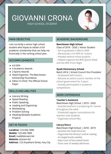 Cv For Students, Cv Template Student, Minimalist Resume Design, Academic Cv, High School Resume Template, High School Resume, Academic Awards, Online Cv, Study Abroad Scholarships