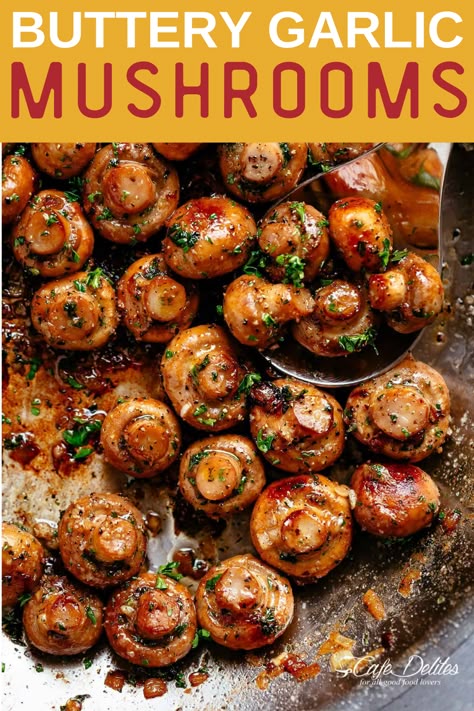 Garlic Mushrooms Recipes, Mushroom Side Dishes, Mushroom Recipes Healthy, Garlic Butter Mushrooms, Cafe Delites, Recipes For, Garlic Mushrooms, Healthy Dinner Recipes Chicken, Idee Pasto Sano