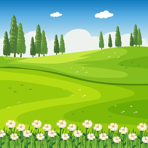 Park outdoor scene with flower field and... | Free Vector #Freepik #freevector #background #flower #tree #summer Garden Digital Art, Cartoon Park, Cartoon Garden, Field Wallpaper, Scene Background, Nature Background Images, Cartoon House, Garden Illustration, Background Flower