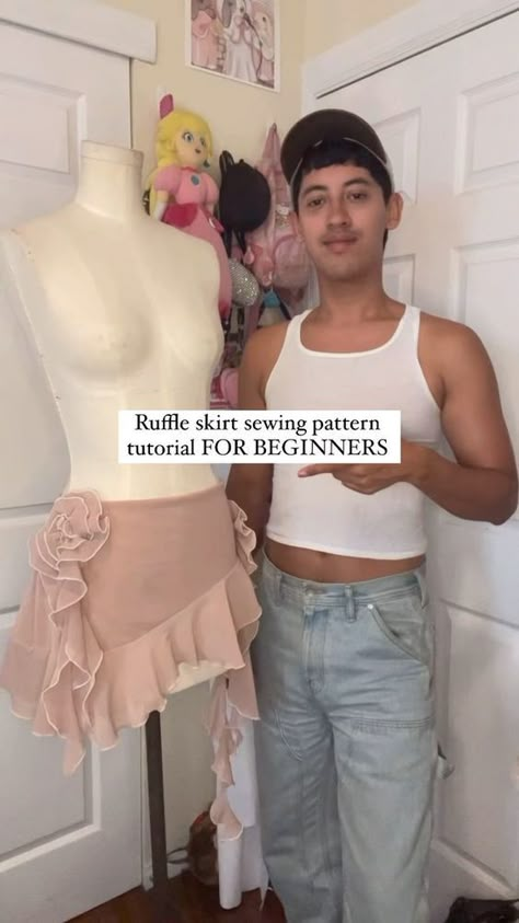 How to make a sewing pattern for a ruffle skirt for BEGINNERS #sewingpattern #sewingpatterns #sewingtutorial #sewingforbeginners… | Instagram Cascade Ruffle Pattern, Cotton Sewing Projects Clothes, Maxi Skirt Free Pattern, How To Style Ruffle Skirt, How To Sew A Ruffle Skirt, Ruffle Sewing Pattern, Ruffle Sewing Tutorial, How To Sew Ruffles On A Dress, How To Make A Ruffle Skirt