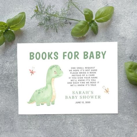 $0.45 | Books for Baby Green Watercolor Dinosaur Shower - books for baby, baby shower, dinosaur, cute, animals, jungle, watercolor, green, elegant, modern Dino Party Invitation, Baby Dinosaur Party, Dinosaur Baby Shower Theme, Watercolor Dinosaur, Jungle Leaves, Baby Green, Baby Dinosaur, Dinosaur Baby Shower, Boy Baby Shower Themes