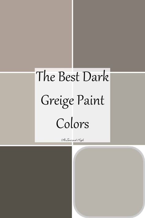 We talk a lot about paint colors here and today we are dipping our toes into the waters of dark greige paint colors! Sherwin Williams Garret Grey, Mindful Grey Vs Agreeable Grey, Best Dark Beige Paint Color, Sw Greige Colors, Greige With Black Accents, Dark Greige Paint Colors Sherwin Williams, Greige Paint Pallet Color Schemes, Greige Farmhouse Exterior, Best Interior White Paint Colors 2024